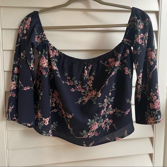 Blue and pink floral off the shoulder top - Picture 2 of 5